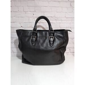 Bimba & Lola Large Black Leather Top Handle Zip Tote Spain Shopper Office Travel